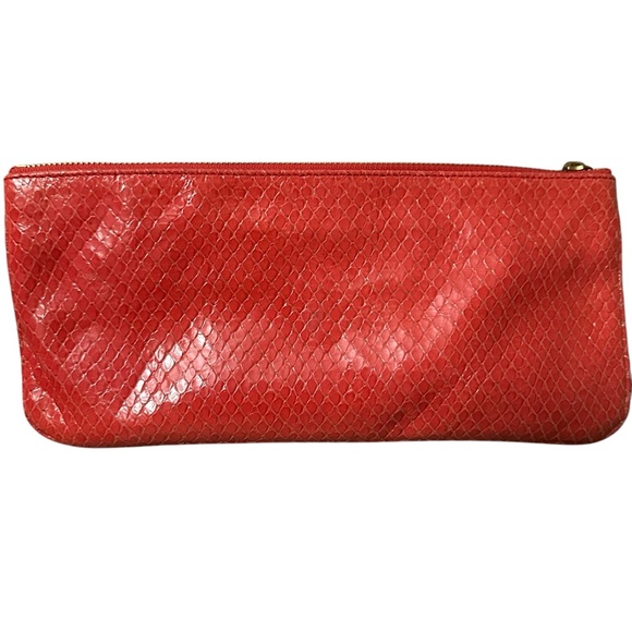 RARE Henri Bendel clutch on a chain with a big Logo in Snake print Orange - Picture 4 of 16